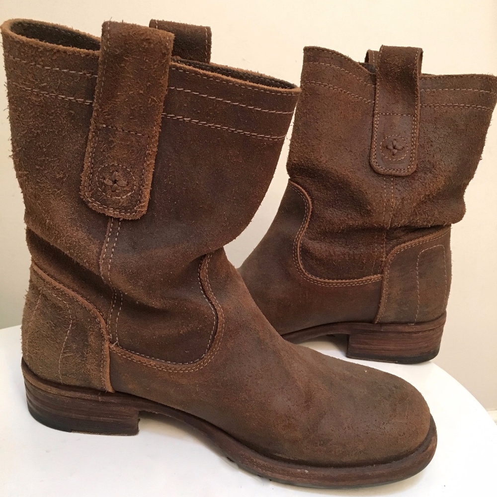 Fiorentini + Baker oiled suede biker boot. Size 6.